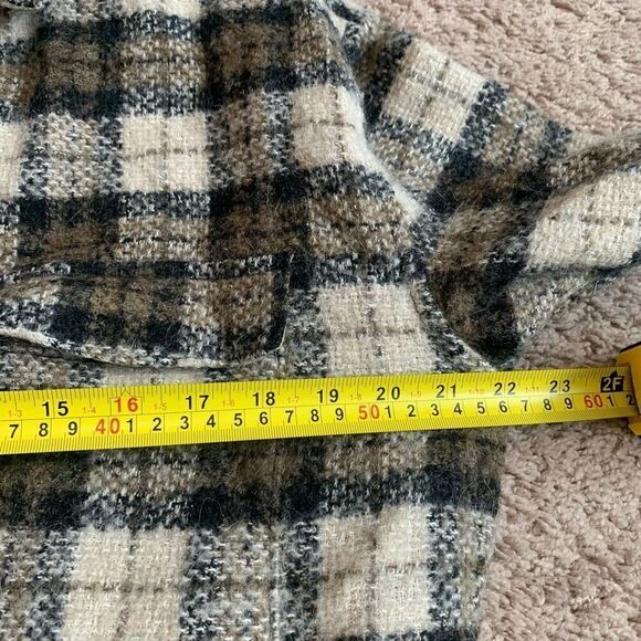 Banana Republic Brown Tan Wool Plaid Jacket Shacket Black Long Small - Picture 7 of 8